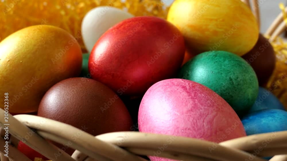 Colorful Painted Easter Eggs In A Basket Colorful Painted Easter Eggs In A Basket