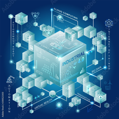 Industry 4.0 and Smart manufacturing concept. Industrial 4.0 process system on industrial factory and connection with automation, robot, data management.