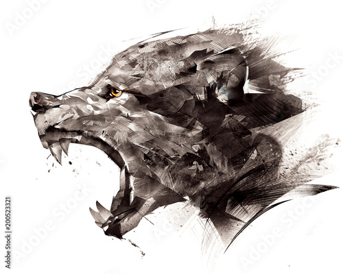 Obraz na plátně sketch wolf wolf sideways on a white background