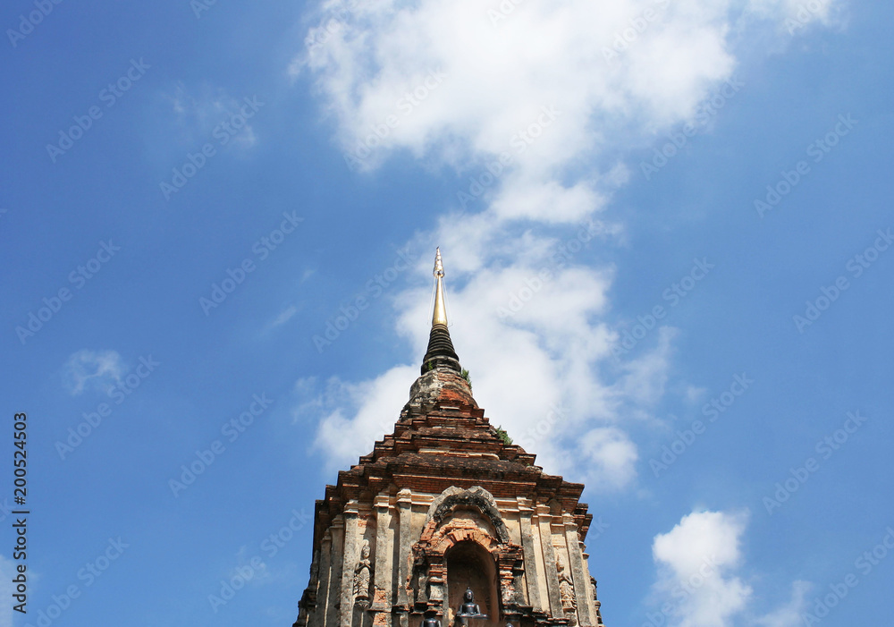 Pagoda at  Lok Molee temple on beautiful  blue sky in Chiang Mai, Thailand.