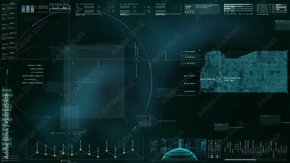 Hi-tech user interface head up display digital map with digital data information display for background computer desktop screen