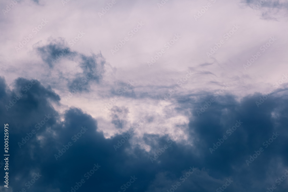 Background of gray dramatic clouds in the dark sky before a thunderstorm.