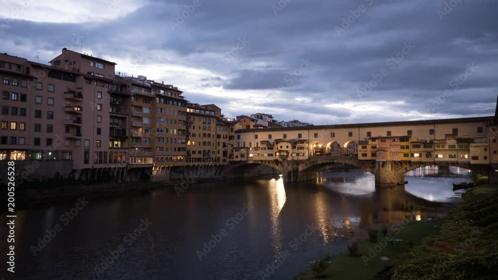 Ponte Vecchio at dusk in Florence, Timelapse Ponte Vecchio at dusk in Florence, Timelapse