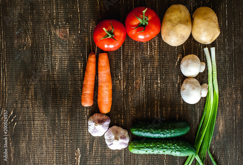 Vegetables on wood. Bio Healthy food, Organic vegetables on wood