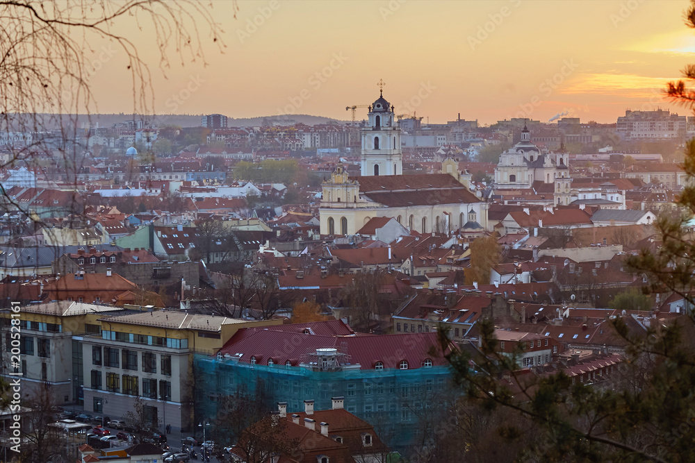 Vilnius, Lithuania View of the evening city from the castle mountain.