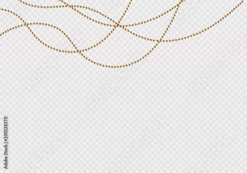 A beautiful chain of Golden color.String beads are realistic insulated. Decorative element of gold bead design.vector illustration.