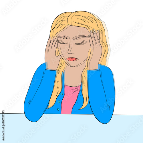 The girl suffering from a headache.