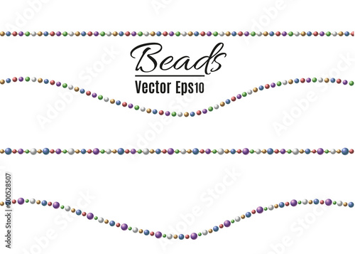 A beautiful chain of Golden color.String beads are realistic insulated. Decorative element of gold bead design.vector illustration.