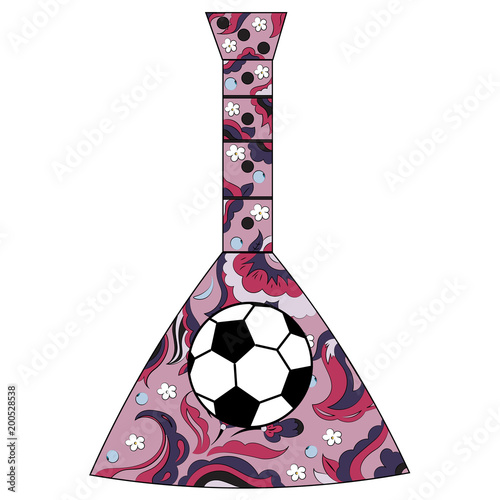 Russian folk musical instrument balalaika and soccer ball. Theme football in Russia.