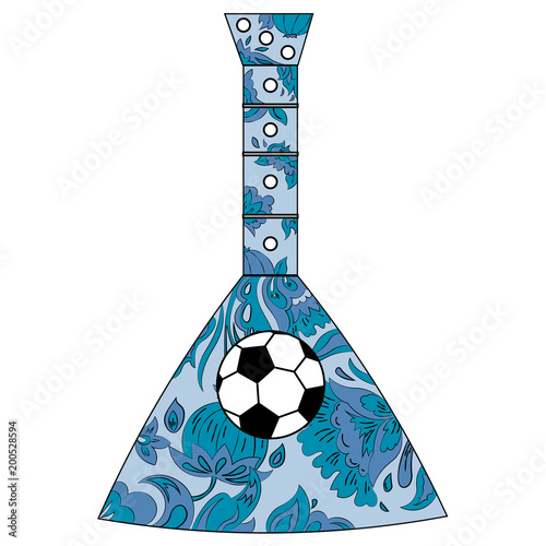 Russian folk musical instrument balalaika and soccer ball. Theme football in Russia.
