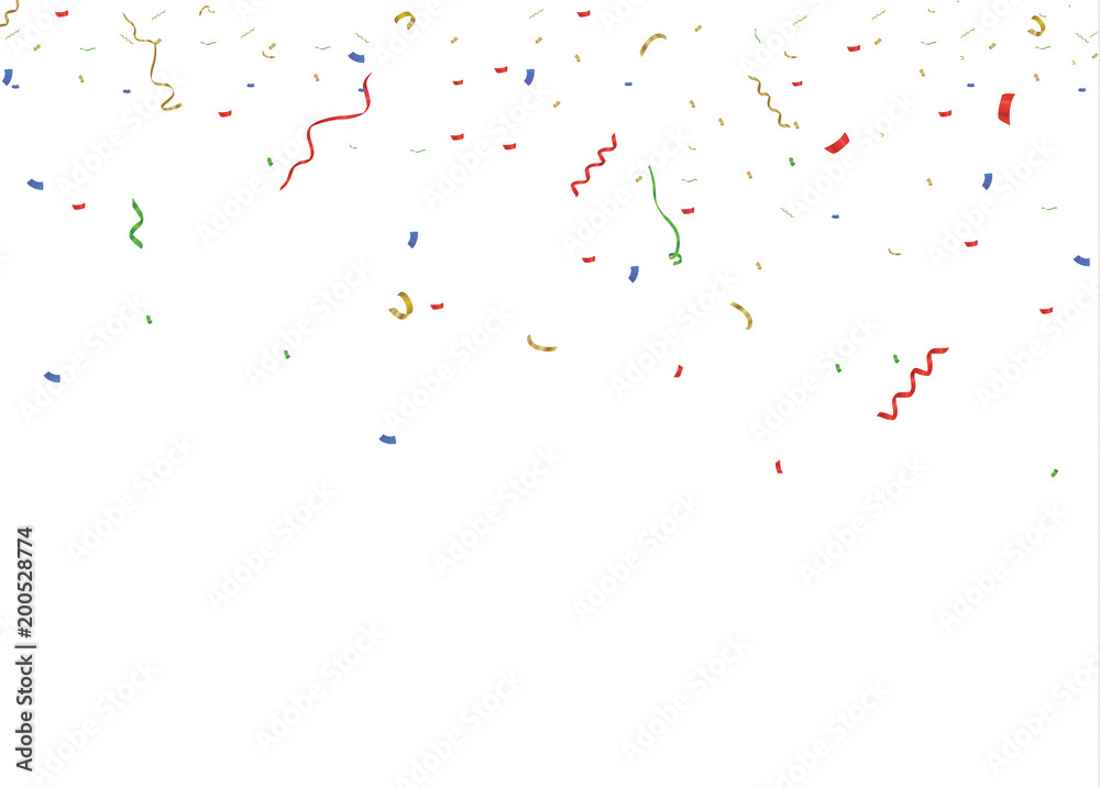 Golden confetti, isolated on cellular background. Festive vector illustration Tiny confetti with ribbon on white background. Festive event and party. Vector yellow. - obrazy, fototapety, plakaty 