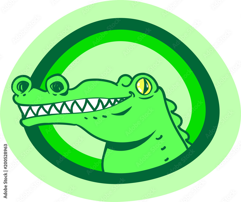 green crocodile smiles and shows us his teeths cartoon style vector  illustration. figure and circles are on seperate layers. Stock Vector |  Adobe Stock