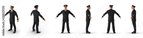 Passenger plane pilot renders set from different angles on a white. 3D illustration