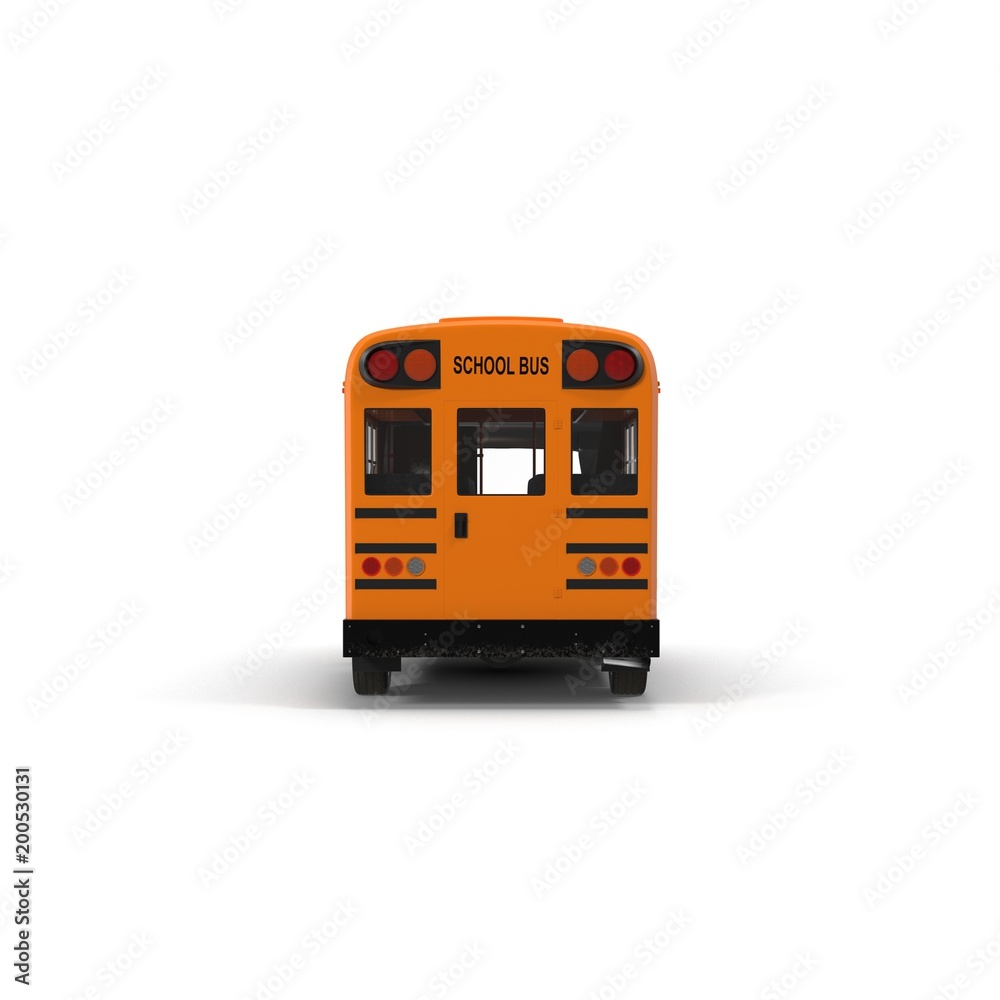 Traditional yellow small schoolbus isolated on white. 3D illustration
