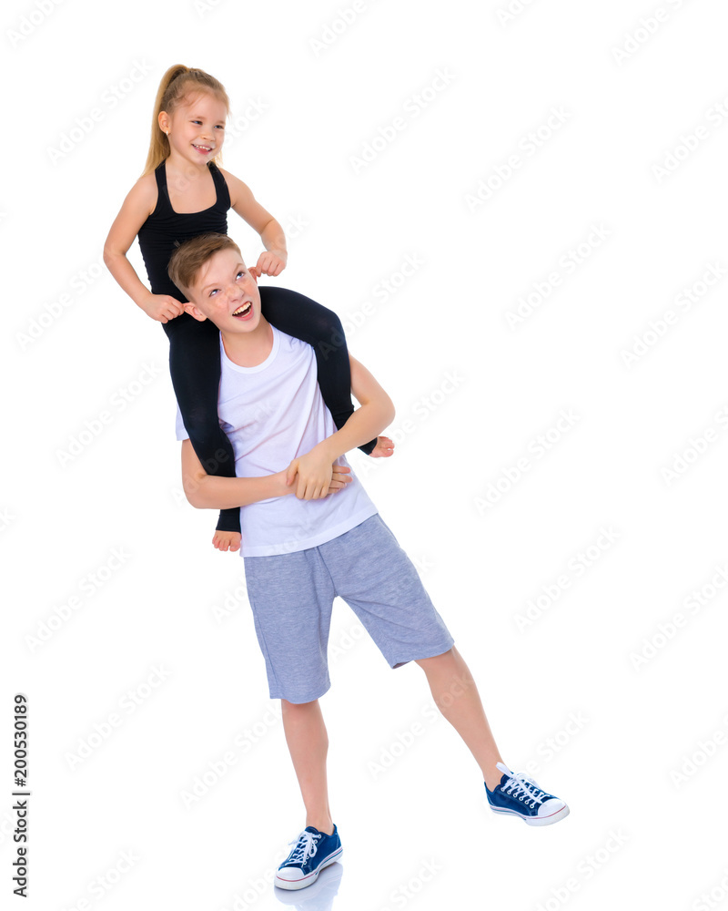 Brother and sister embrace. Brother and sister embrace.
