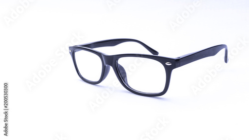 Closeup of glasses or spectacles isolated on white background. Selective focus.