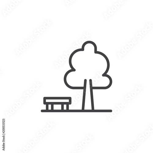 Deciduous tree and a bench outline icon. linear style sign for mobile concept and web design. Park simple line vector icon. Symbol, logo illustration. Pixel perfect vector graphics