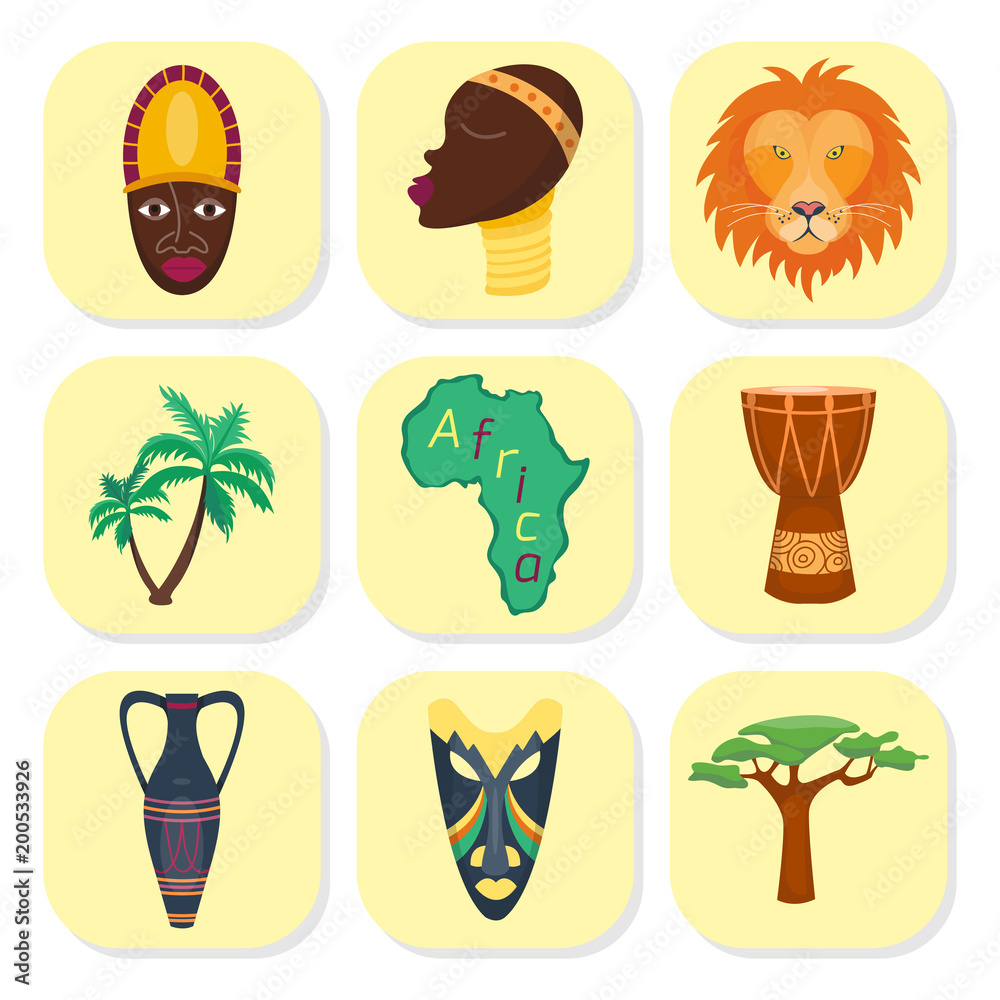 Africa vector icons jungle tribal and ancient safari african