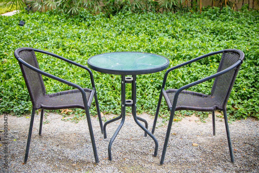 round table and chair in the garden