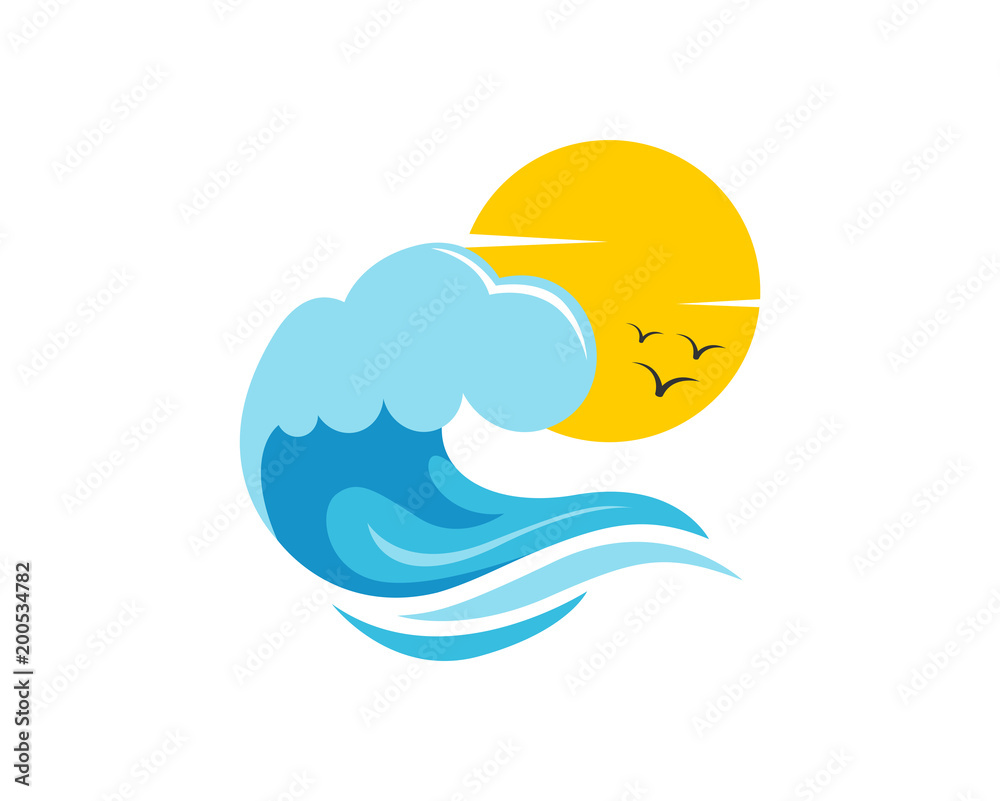 Bright Sun and sea vawes icon logo sunrise sunset Bright Sun and sea vawes icon logo sunrise sunset