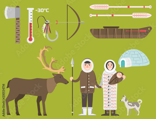 Alaska vector state symbols flat style america travel animal national geographic outdoor wildlife north arctic concept illustration