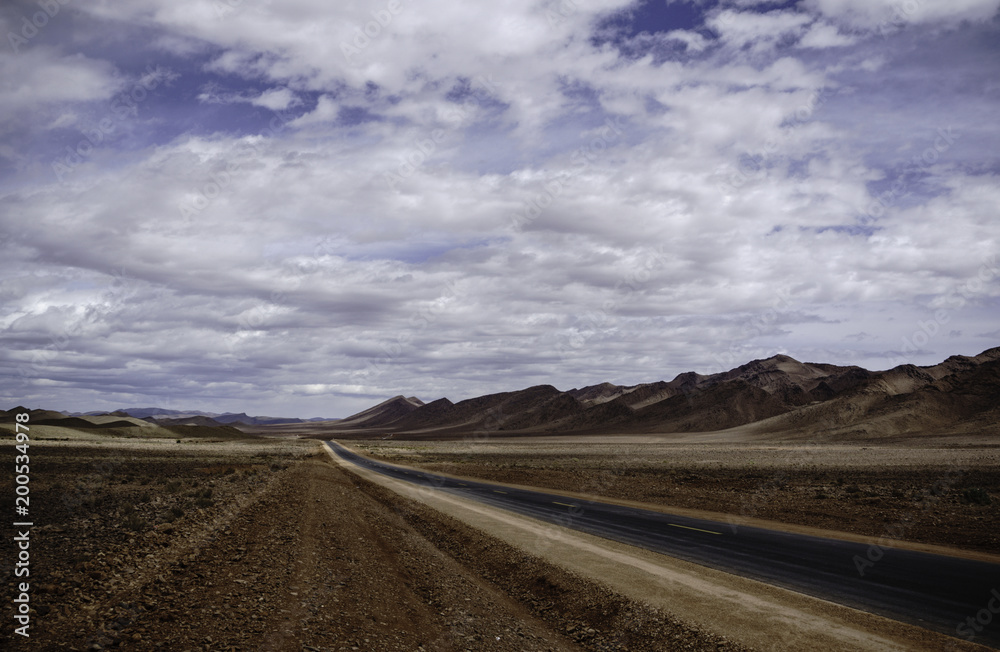 Empty desert highway, Draa Valley Morocoo