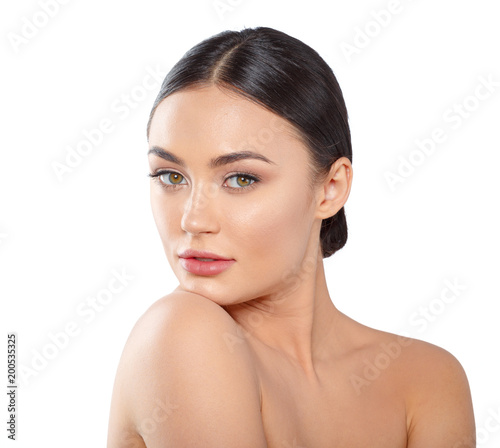 Beauty Woman face Portrait. Beautiful Spa model Girl with Perfect Fresh Clean Skin.