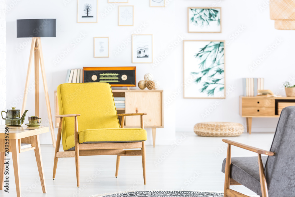 Retro yellow living room interior