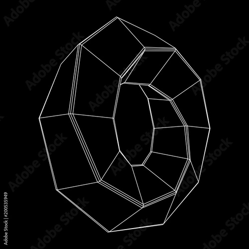 Mobius strip ring sacred geometry. Spatial figure with upturned surfaces. Optical illusion with dual circular contour. Wireframe low poly mesh vector illustration.