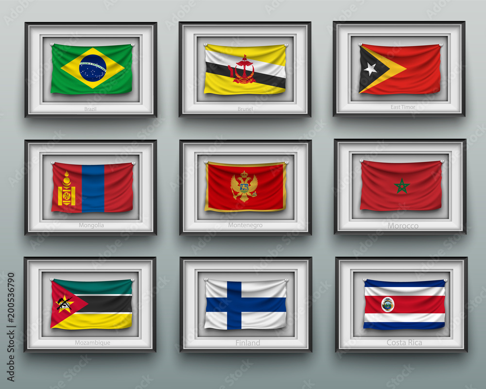 waving flags in picture frame on the wall
