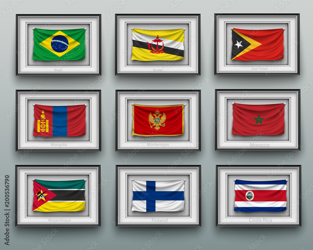 waving flags in picture frame on the wall waving flags in picture frame on the wall