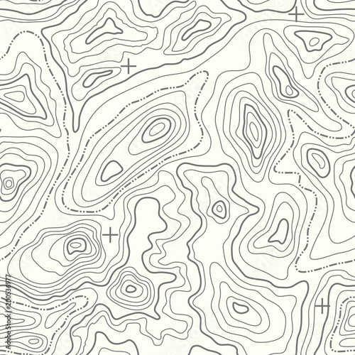 Seamless Vector Topographic Map Pattern. Contour topographic seamless vector map