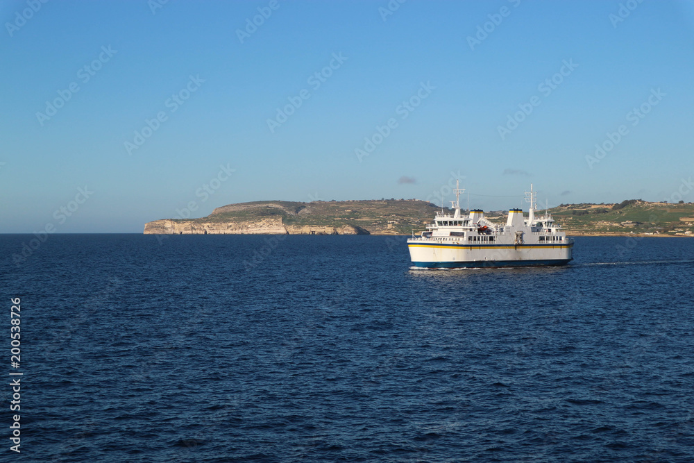 Ferry between Malta and Gozo in Mediterranean sea