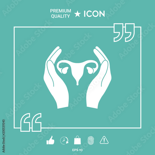 Hands holding Female uterus - protection icon