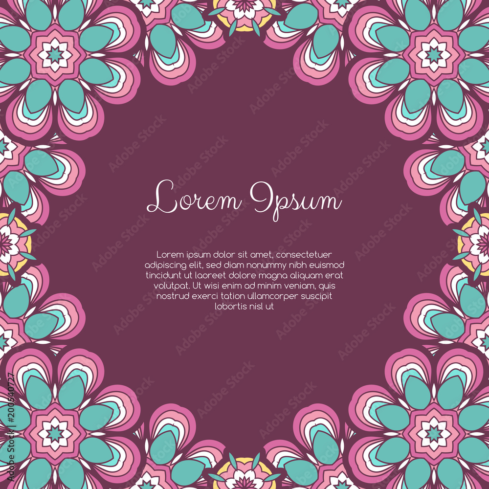 Invitation or greeting card template with abstract ornament. Hand drawn vector illustration