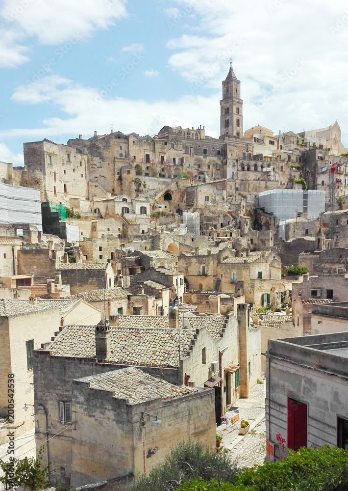 Overview of Matera with it's Cathedral - Italy.