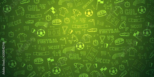 Hand drawn doodle soccer or football background. Isolated elements. Vector illustration
