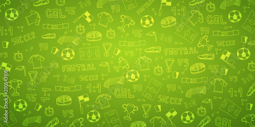 Hand drawn doodle soccer or football background. Isolated elements. Vector illustration