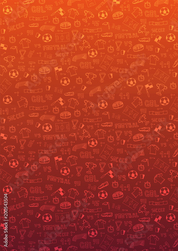 Hand drawn doodle soccer or football background. Isolated elements. Vector illustration