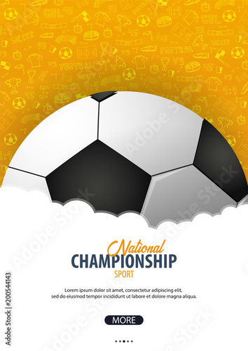 Football or Soccer design poster with hand draw doodle elements on a background. Soccer championship. Vector ball. Vector illustration