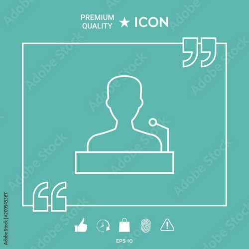 Speaker, orator speaking from tribune - line icon