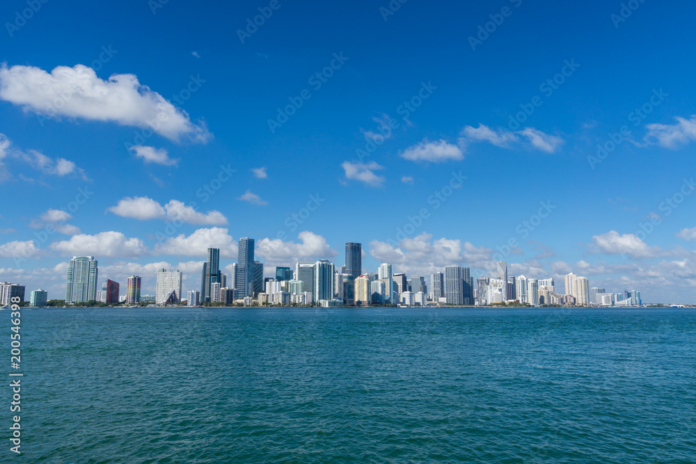 USA, Florida, Miami City skyline with waterfront and blue sky USA, Florida, Miami City skyline with waterfront and blue sky