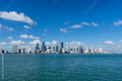 USA  Florida  Miami City skyline with waterfront and blue sky