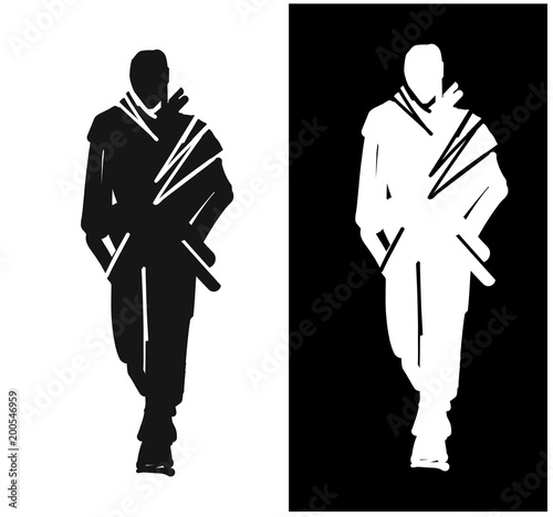 Fashion man model silhouettes hand drawn. Monochrome vector. Male fashion illustration .