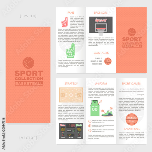 Tri-fold basketball brochure template. Good for advertising and information printed products.