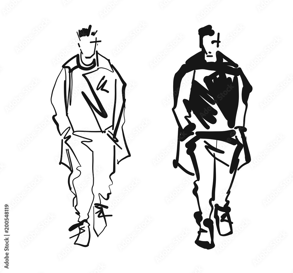 custom made wallpaper toronto digitalFashion man model silhouettes hand drawn. Monochrome vector. Male fashion illustration .
