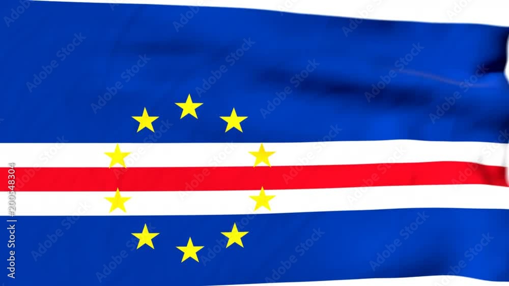 The waving flag of Cape Verde opens up the view to the position of Cape Verde on a colored world map