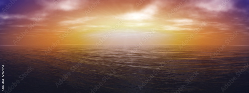 beautiful sea sunset, panorama of the sea landscape,
3D rendering
