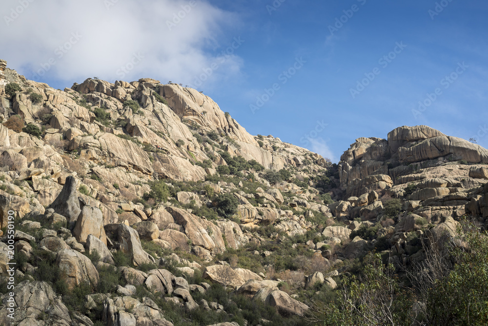 Granitic rock formations in La Pedriza, Guadarrama Mountains National Park, province of Madrid, Spain