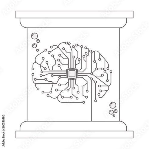 processor with brain icon in futuristic glass bottle